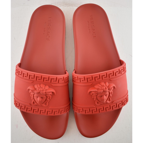 Versace Medusa Palazzo Red Rubber Logo Slide Pool Sandal Flip Flop Flat 44 11 main image 5